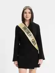 Бежевый набор с диадемой (короной) и лентой Birthday Girl (Queen)