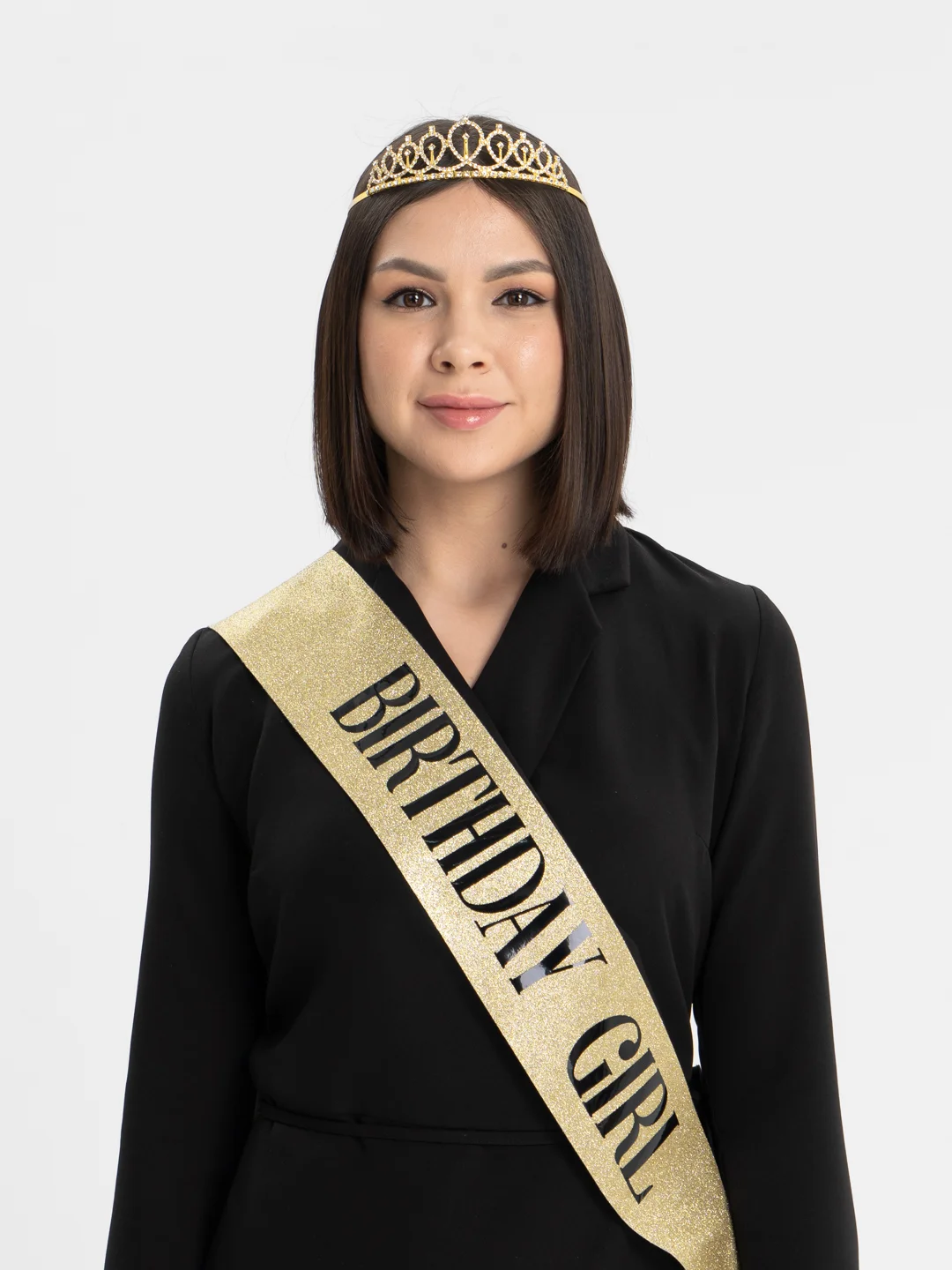 Бежевый набор с диадемой (короной) и лентой Birthday Girl (Queen)