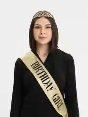 Бежевый набор с диадемой (короной) и лентой Birthday Girl (Queen)
