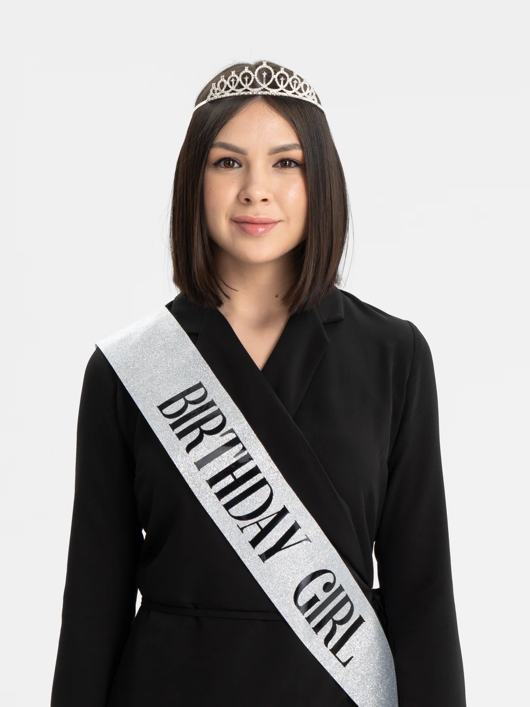 Серый металлик набор с диадемой (короной) и лентой Birthday Girl (Queen)