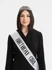 Серый металлик набор с диадемой (короной) и лентой Birthday Girl (Queen)