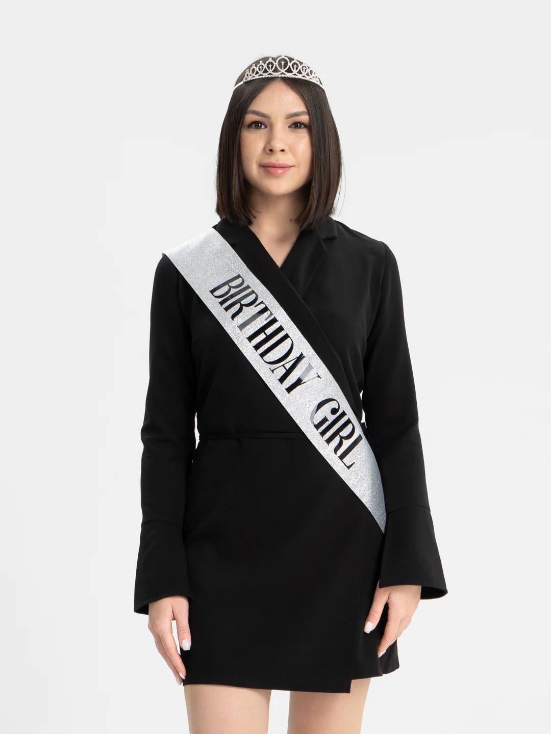 Серый металлик набор с диадемой (короной) и лентой Birthday Girl (Queen)