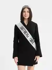 Серый металлик набор с диадемой (короной) и лентой Birthday Girl (Queen)