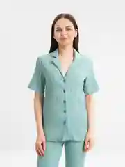 Зелёный хаки костюм женский летний, жатка