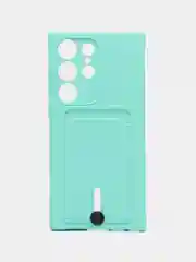 Бирюзовый чехол для Samsung Galaxy S23 Ultra, Самсунг С23 ультра силиконовый, с карманом для карты