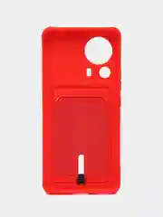 Красный чехол для Xiaomi 13 Lite / Сяоми 13 Лайт, силиконовый, с карманом для карты