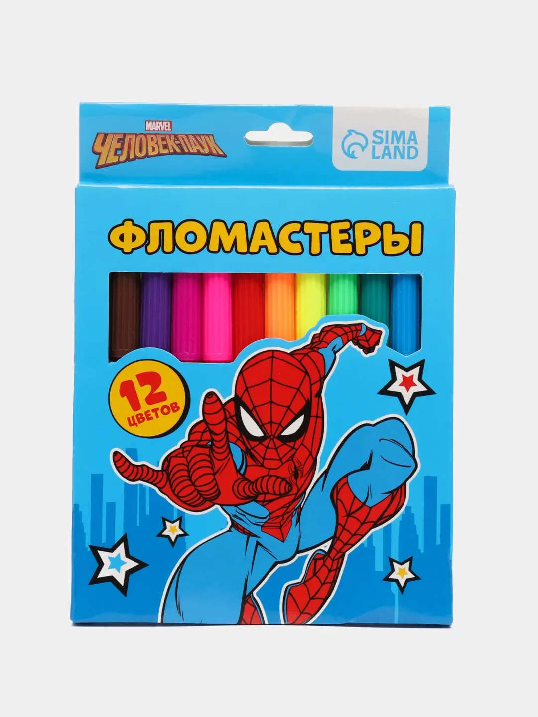 Фломастеры, 12 цветов, в картонной коробке, Человек-паук