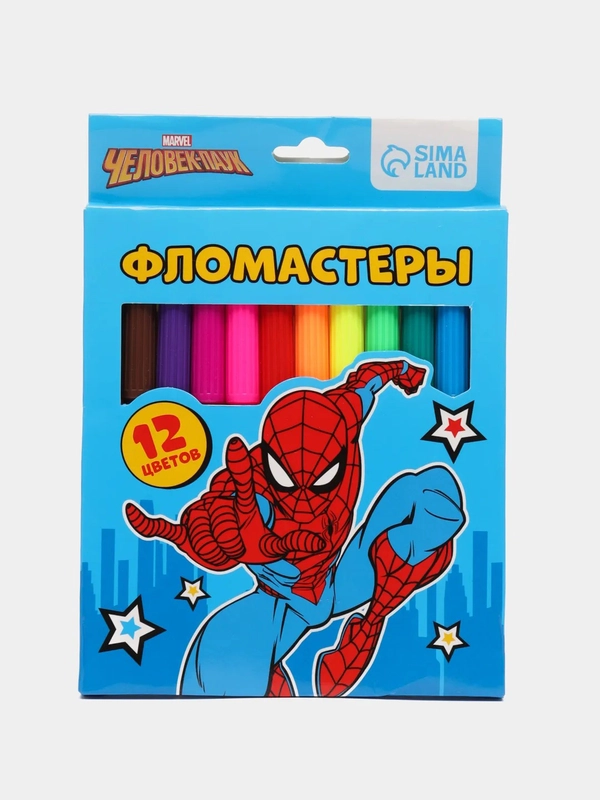Фломастеры, 12 цветов, в картонной коробке, Человек-паук