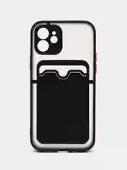 Черный чехол на iPhone XR, X, XS, 11, 12, 12Pro, 13, 13 Pro, с карманом для карт