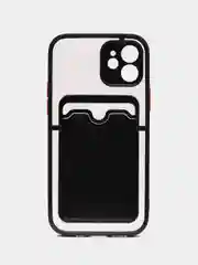 Черный чехол на iPhone XR, X, XS, 11, 12, 12Pro, 13, 13 Pro, с карманом для карт