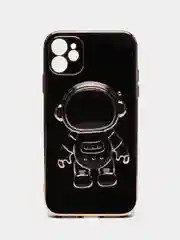 Черный чехол на Айфон с космонавтом, держателем-подставкой, IPhone XR, 11, 12, 13, 14 Pro Max