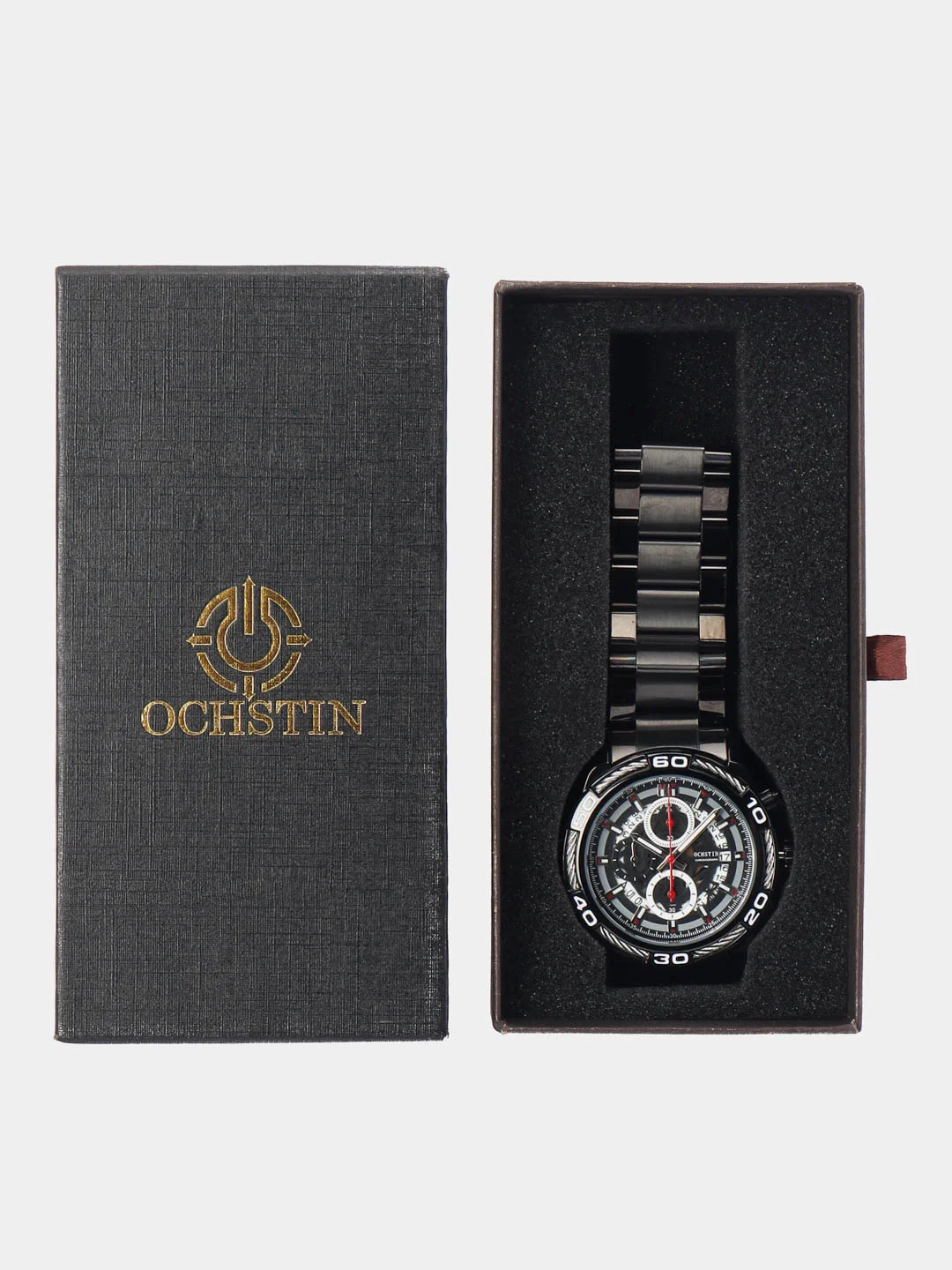 Черный мужские наручные часы Ochstin 6114B с хронографом в подарочной упаковке