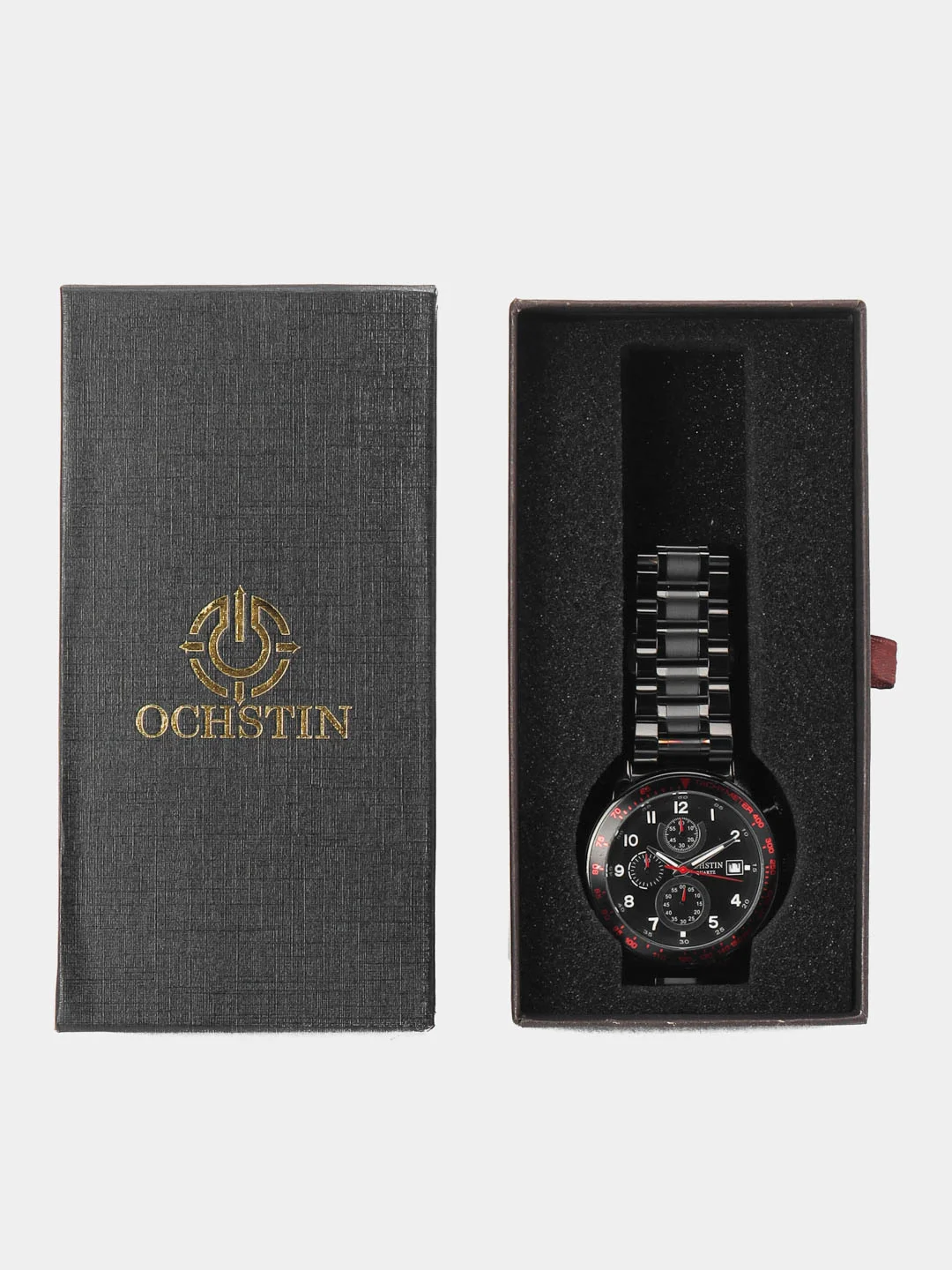 Черный мужские наручные часы Ochstin 6112A с хронографом в подарочной упаковке