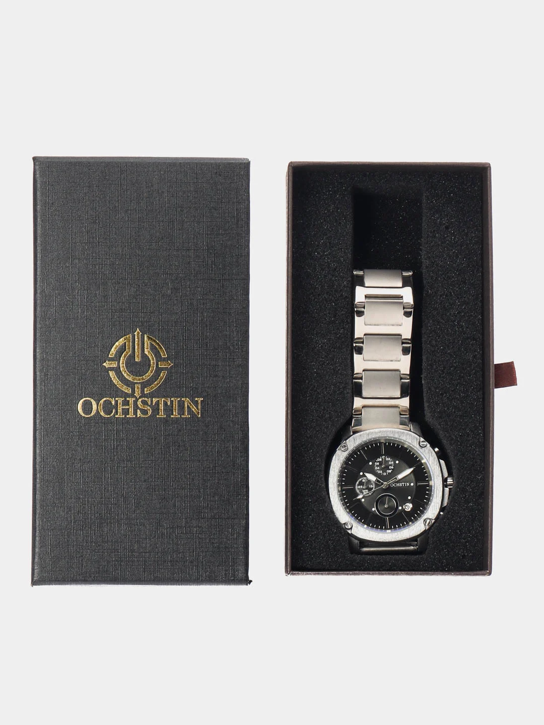 Серебряный мужские наручные часы Ochstin 6039C с хронографом в подарочной упаковке