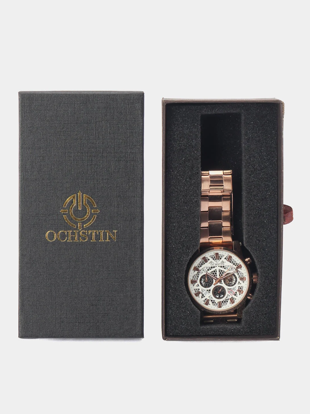 Золотой мужские наручные часы Ochstin 7241 с хронографом в подарочной упаковке