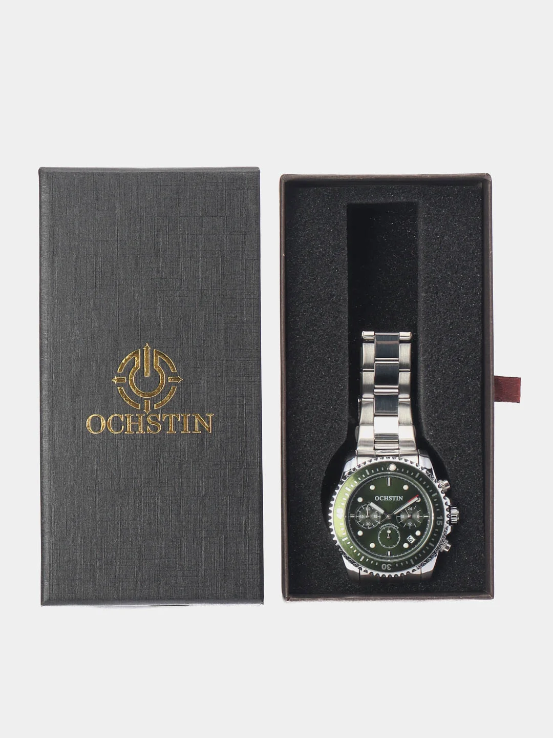 Зеленый мужские наручные часы Ochstin 7019C с хронографом в подарочной упаковке