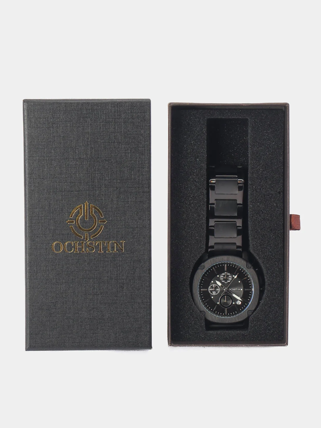 Черный мужские наручные часы Ochstin 6039C с хронографом в подарочной упаковке