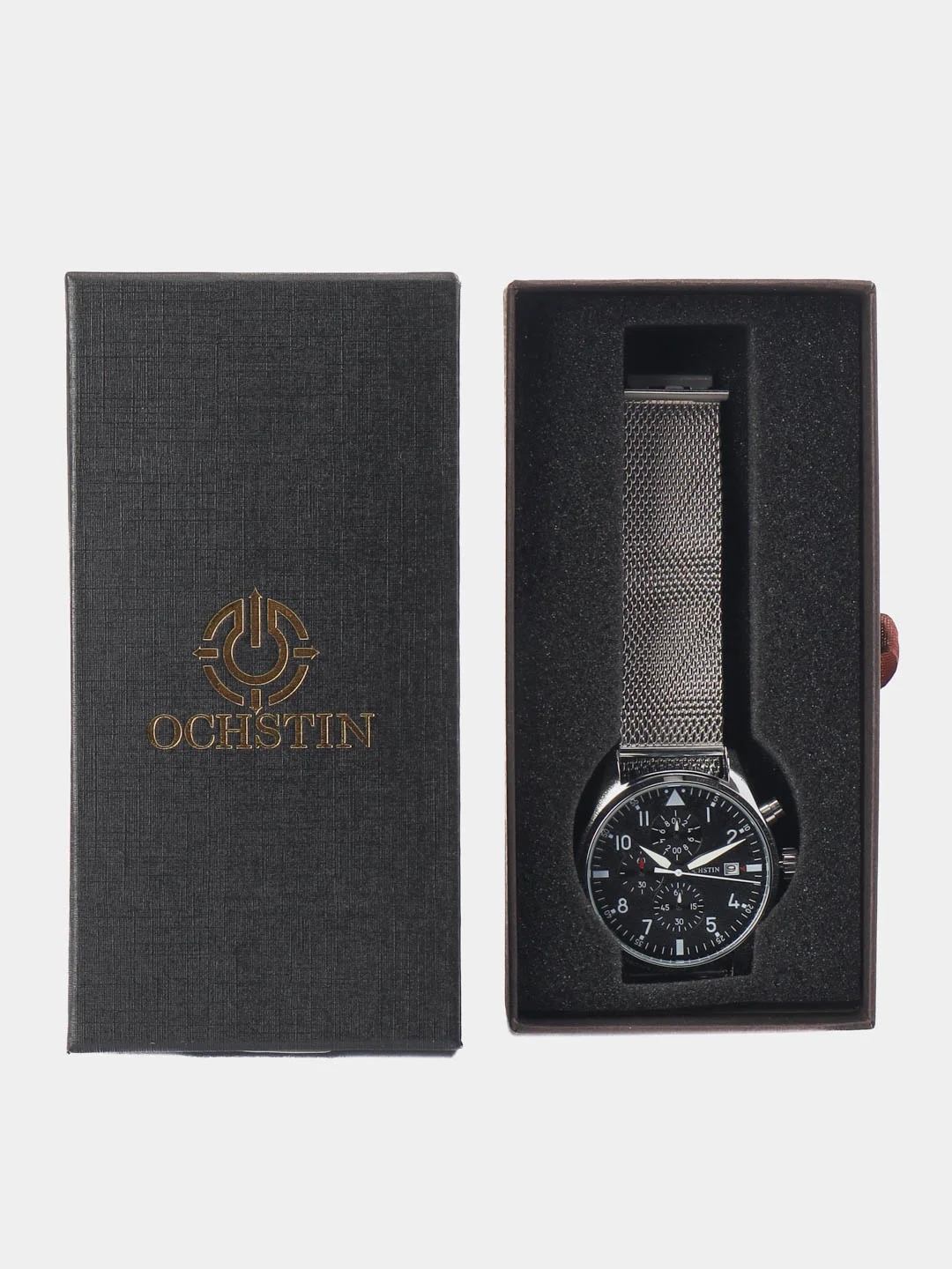 Серебряный мужские наручные часы Ochstin 6043E с хронографом в подарочной упаковке