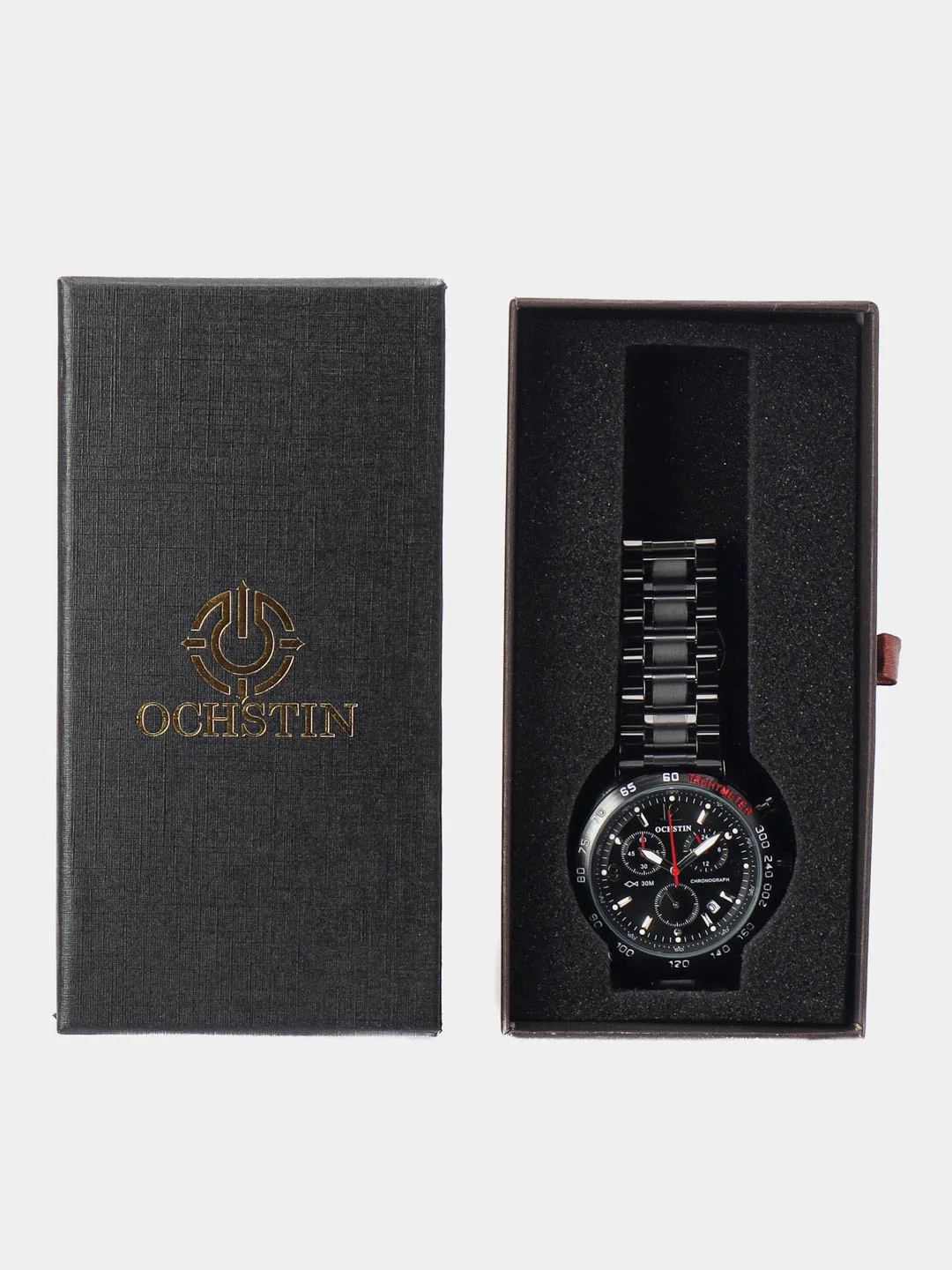 Черный мужские наручные часы Ochstin 6123B с хронографом в подарочной упаковке
