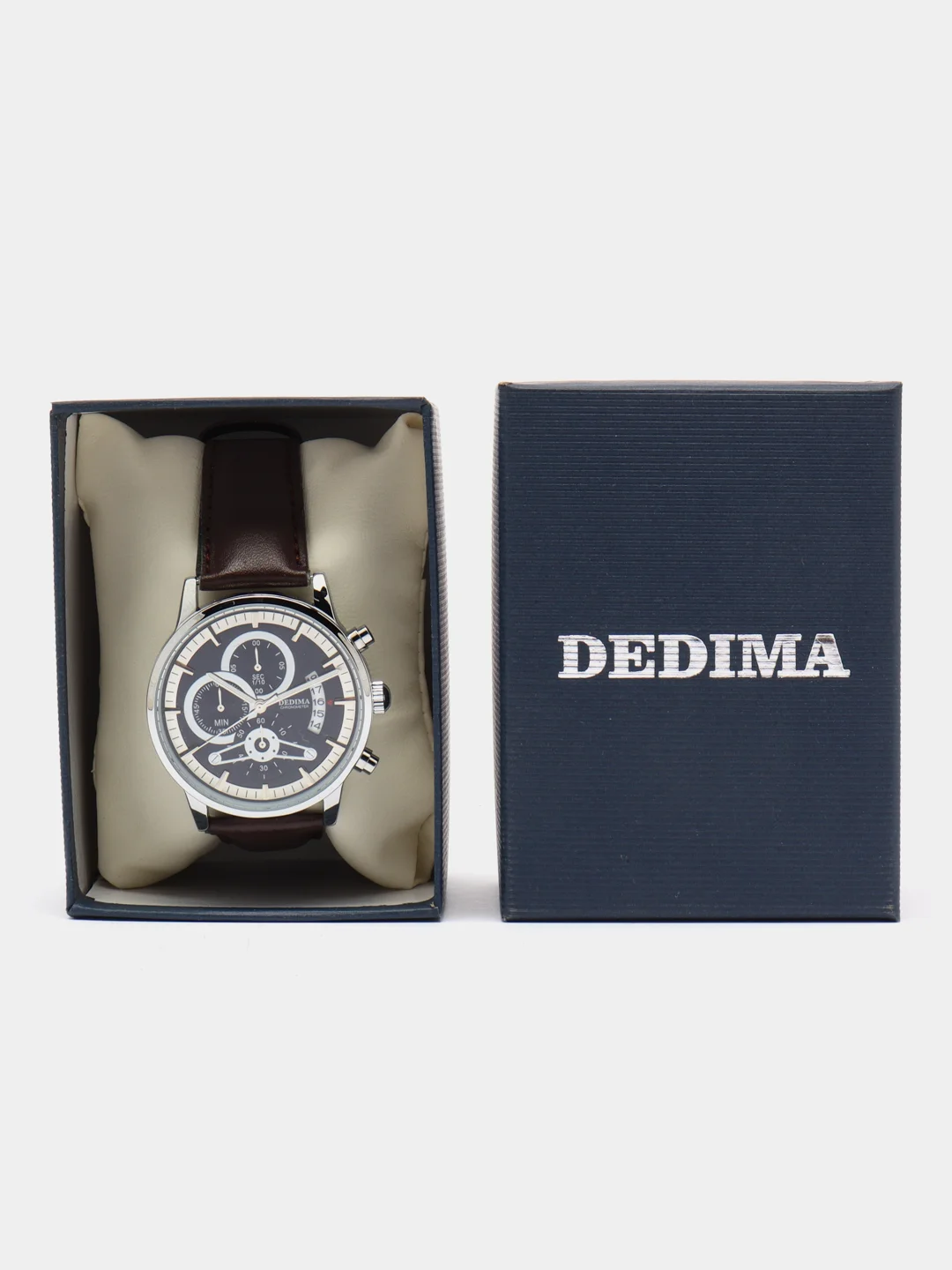 Синий мужские наручные часы Dedima D-159, с кожаным ремешком и хронографом