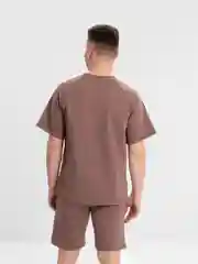 Коричневый костюм спортивный мужской, комплект: футболка, шорты