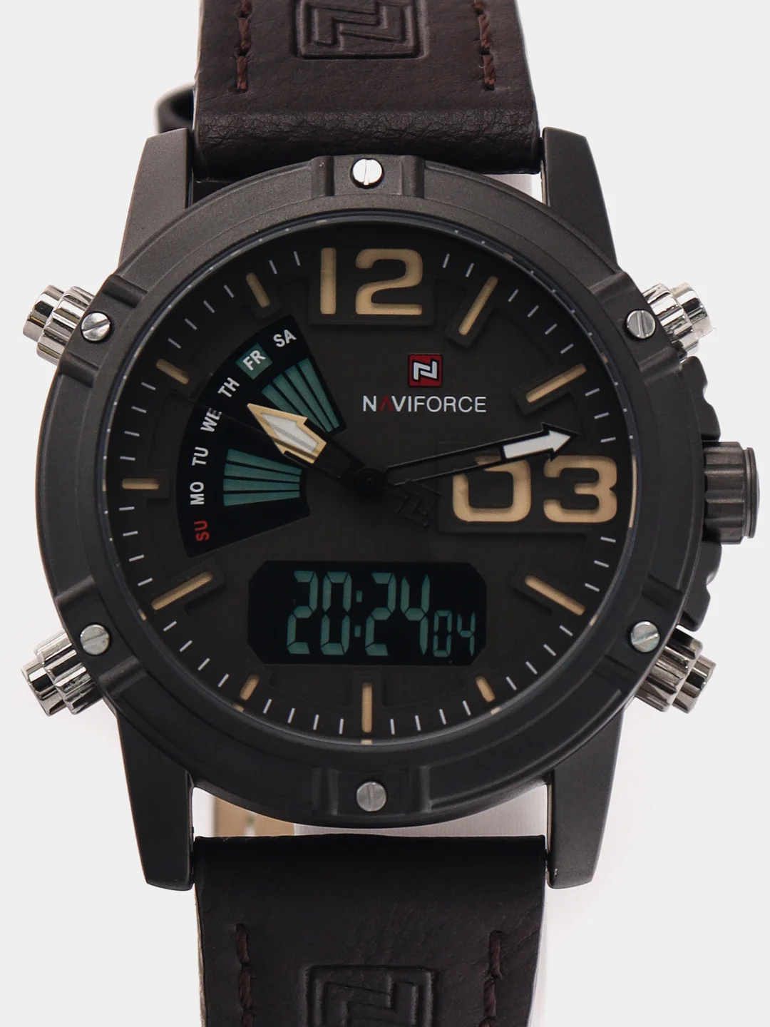 Коричневый мужские наручные часы Naviforce NF9095 с хронографом, в подарочной упаковке