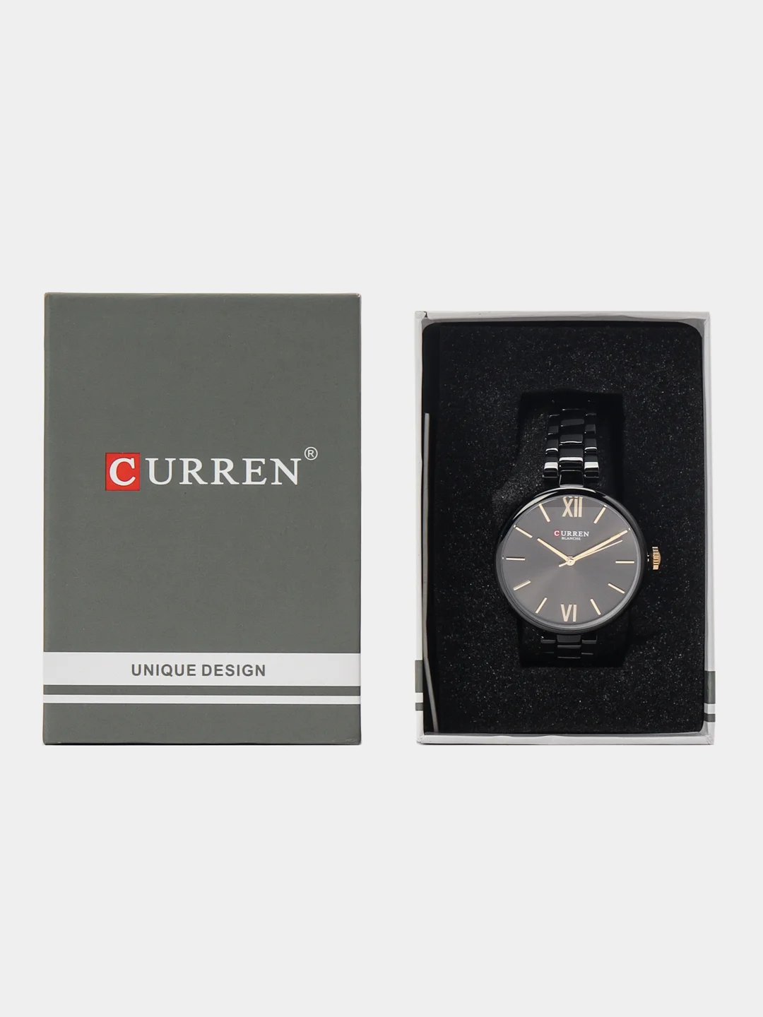 Черный женские наручные часы Curren 9017 в подарочной упаковке