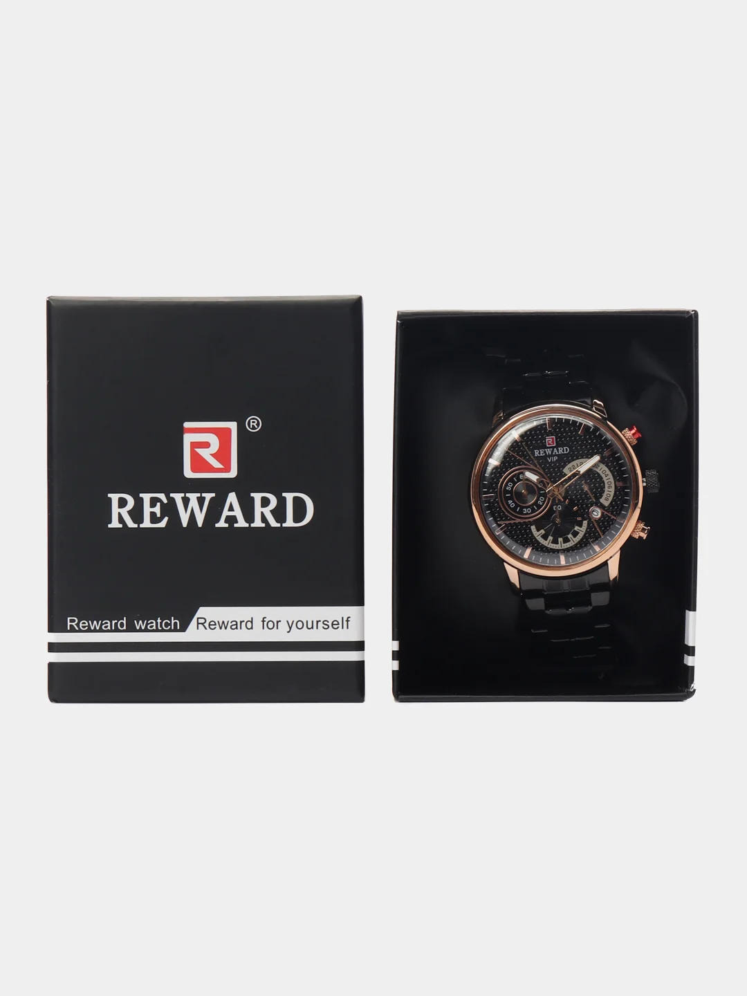 Черный мужские наручные часы Reward RD81002M с хронографом, в подарочной упаковке