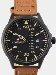 Коричневый мужские наручные часы Naviforce NF9074 с календарём, в подарочной упаковке
