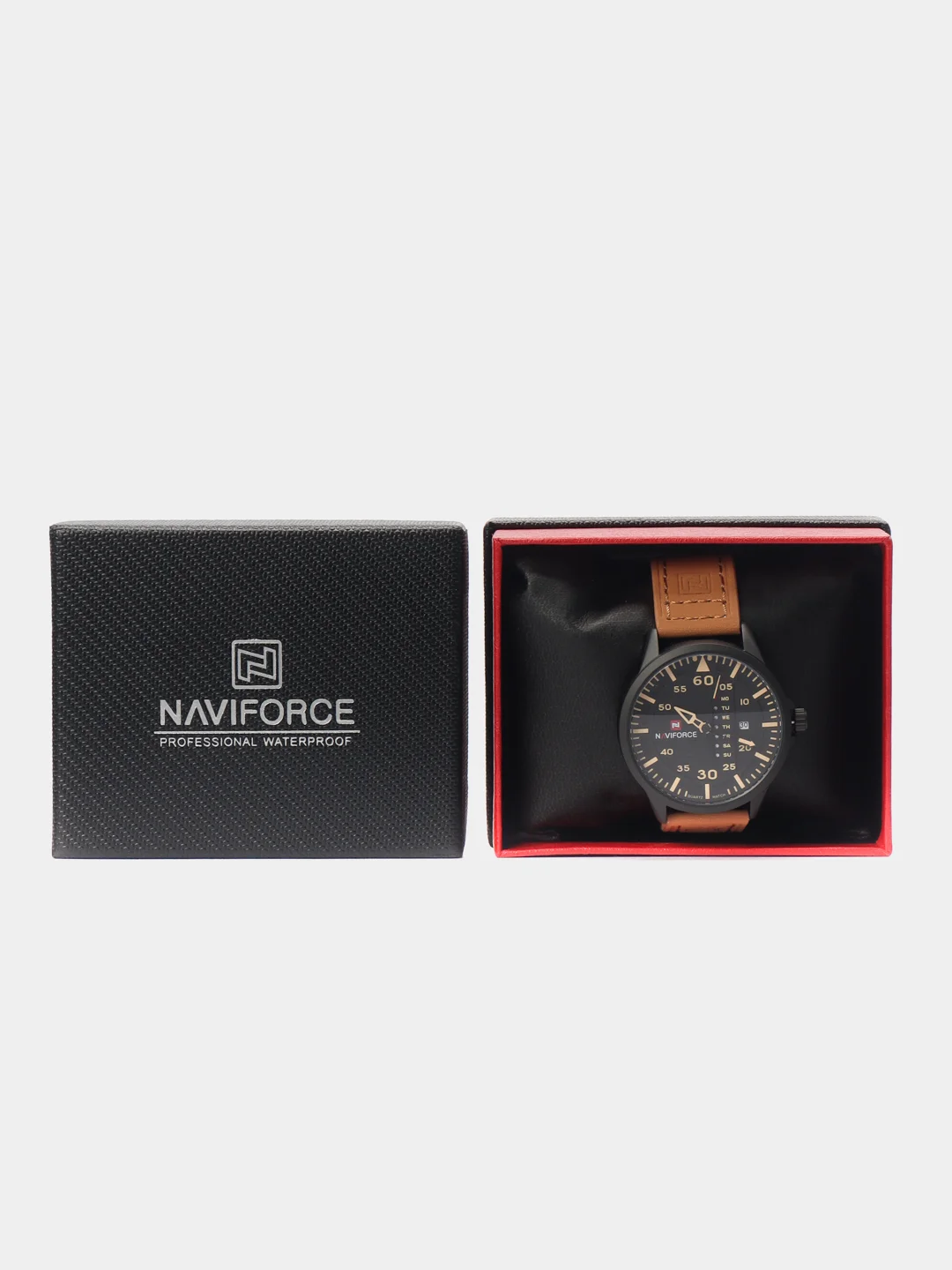 Коричневый мужские наручные часы Naviforce NF9074 с календарём, в подарочной упаковке