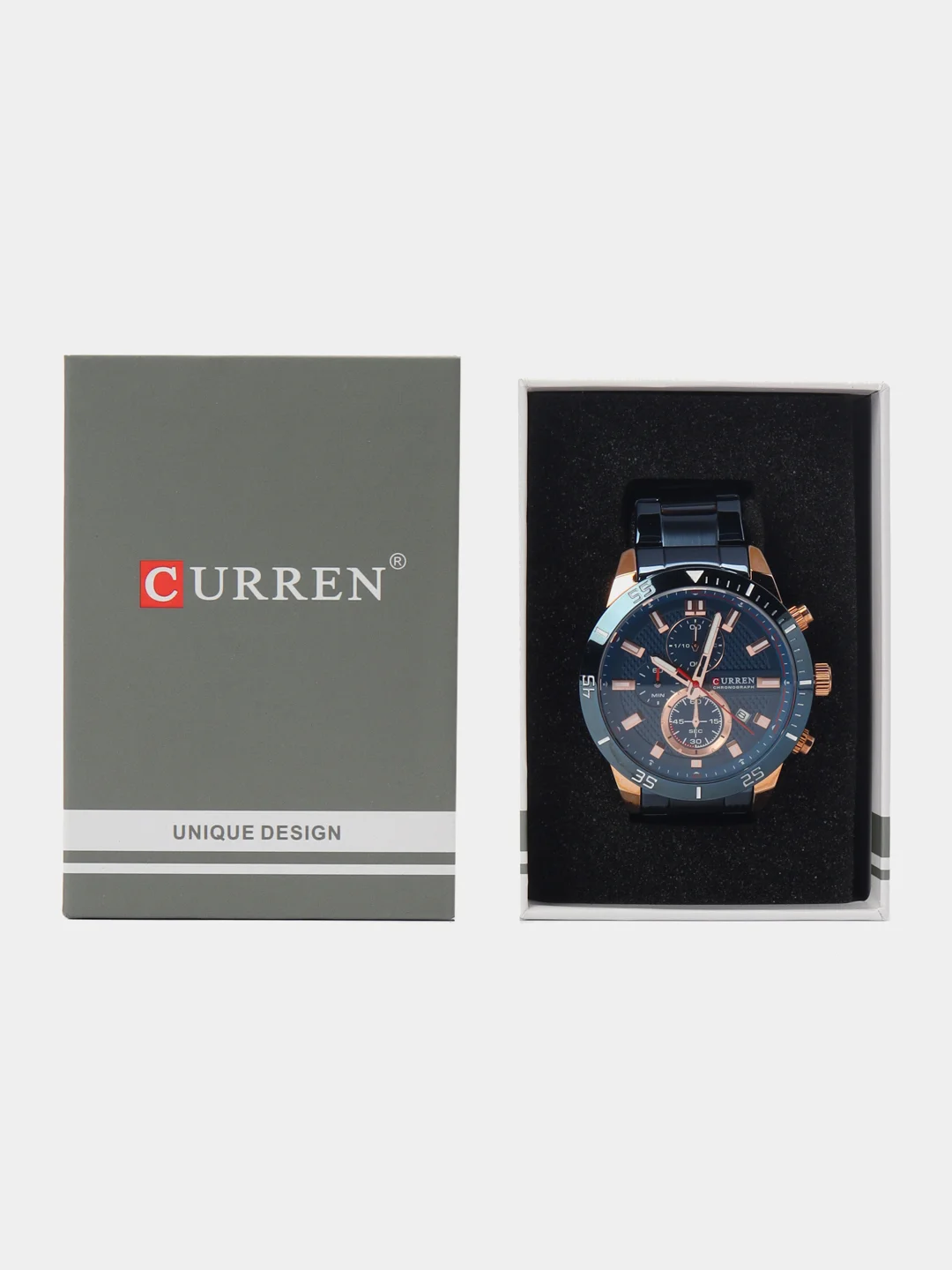 Синий мужские наручные часы Curren 8417 с хронографом в подарочной упаковке