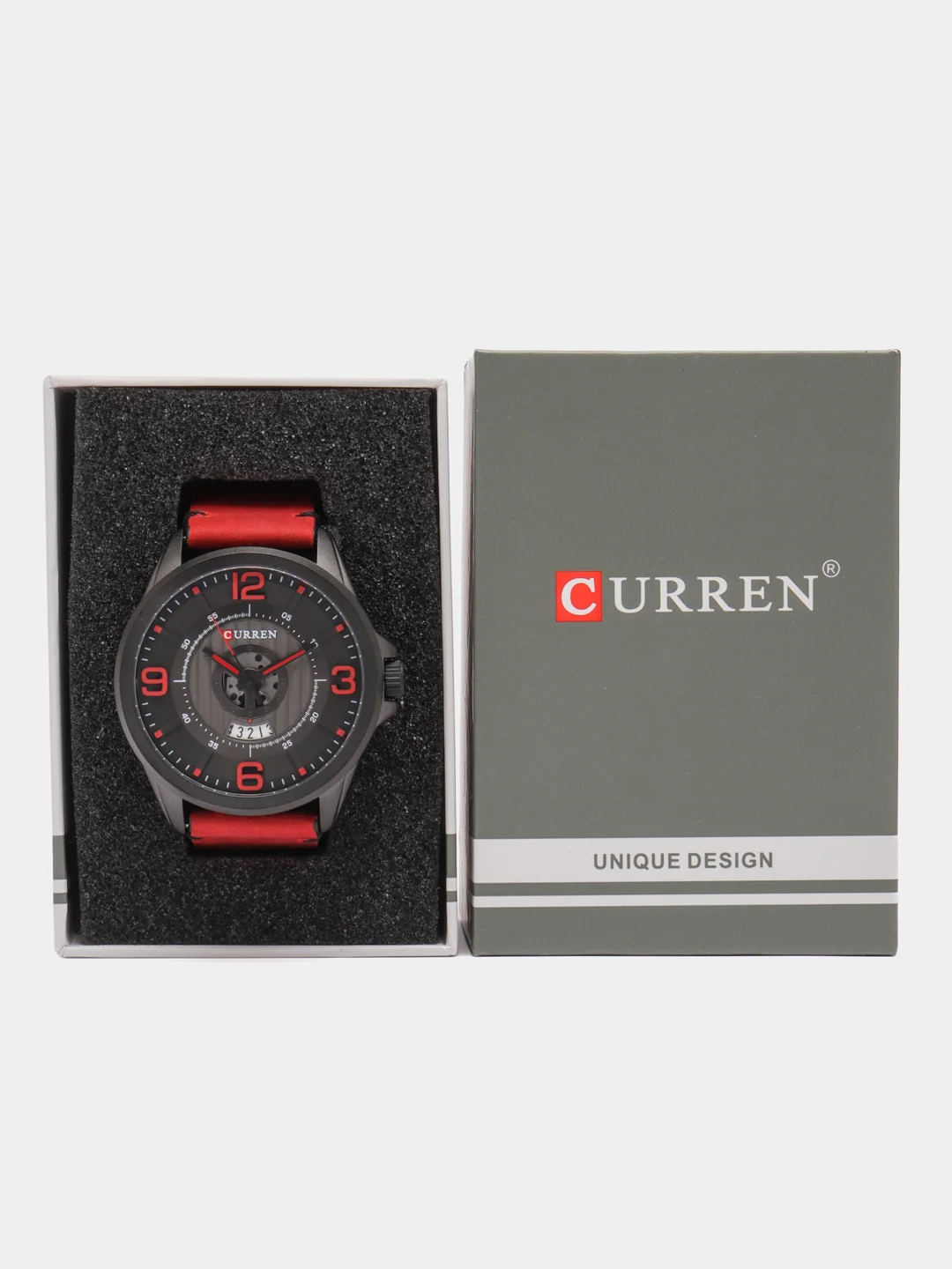 Красный мужские наручные часы Curren 8305 с календарем в подарочной упаковке