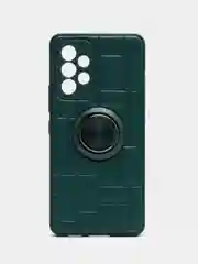 Тёмно-зелёный чехол Samsung Galaxy A53, Самсунг Галакси А53, силиконовый, под кожу, с кольцом