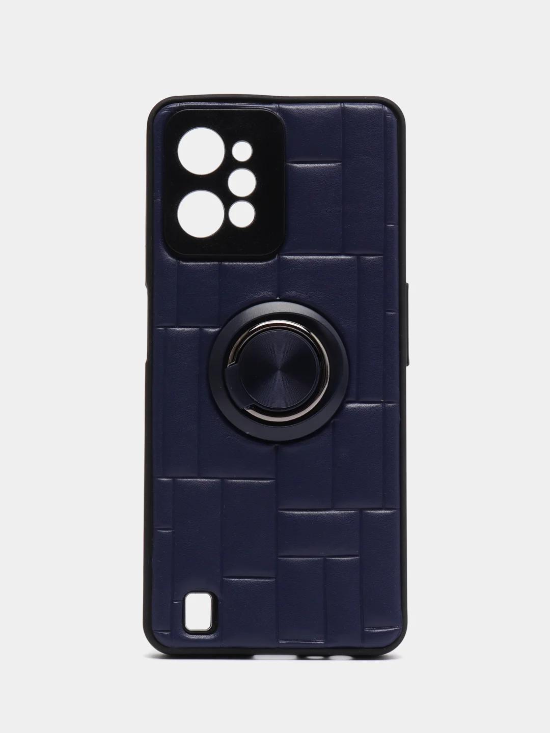 Темно-синий чехол Realme C31 / Реалми С31, силиконовый, под кожу, с кольцом
