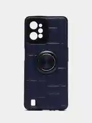 Темно-синий чехол Realme C31 / Реалми С31, силиконовый, под кожу, с кольцом