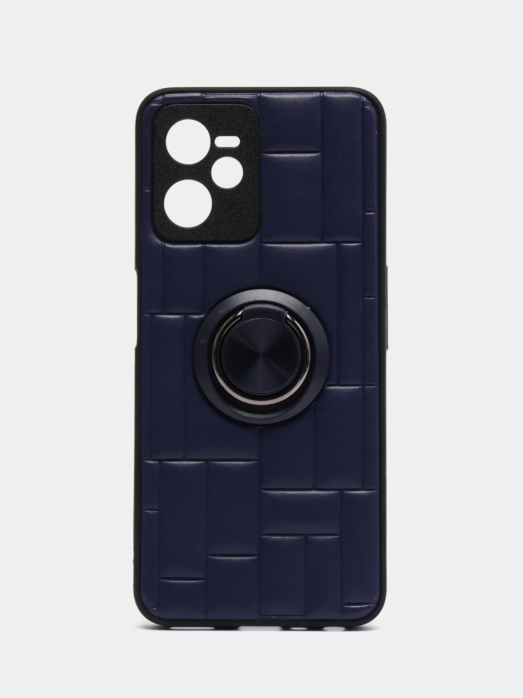 Темно-синий чехол для Realme C35 / Реалми С35, силиконовый, под кожу, с кольцом