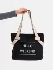 Черный сумка летняя Weekend, легкая, холщовая, с принтом