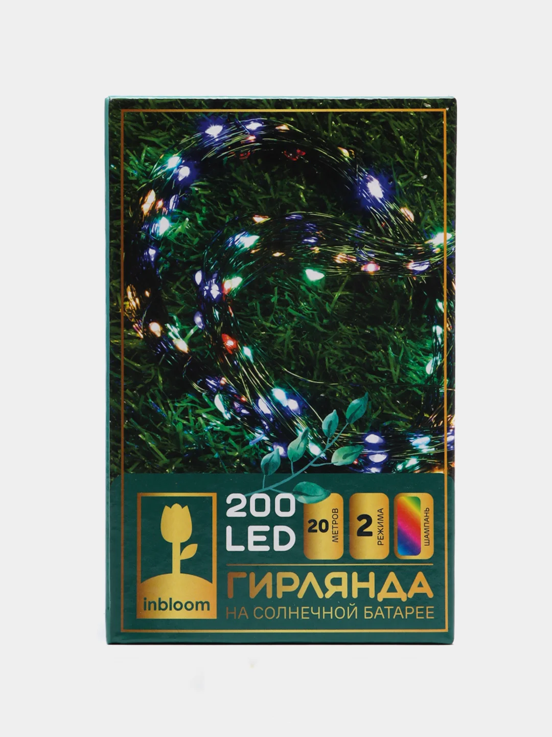 INBLOOM гирлянда-нить, росы на солнечной батарее, 20 м, 200LED, шампань, 2 режима, 2V120mA, 1.2V1000mAh