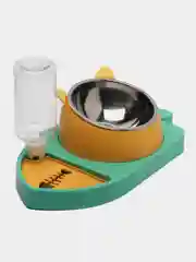 Зеленый миска - кормушка для кошек с автопоилкой (нержавеющая сталь, с наклоном, бутылкой)