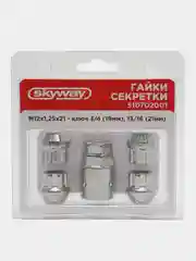 Гайки секретки M12х1,25 21мм Конус откр 7 луч 1 кл хром SKYWAY 001 (компл.4шт) S10702001
