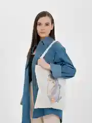 Светло-бежевый шоппер сумка  "Веселые котики"