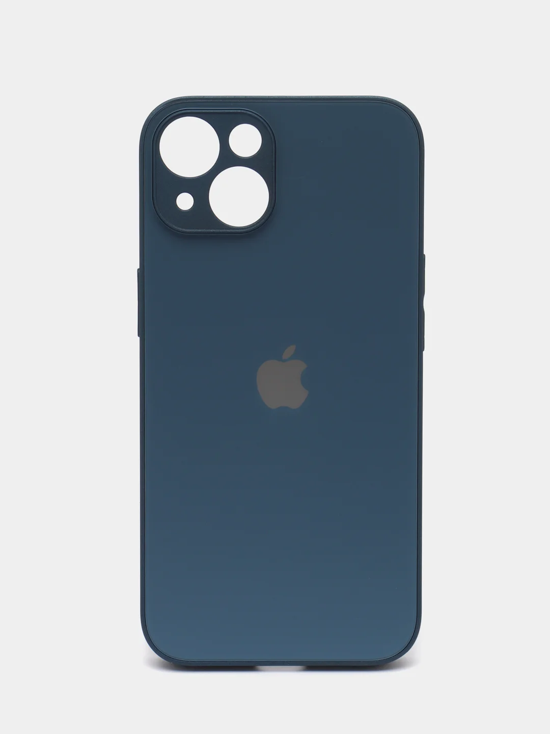 Синий чехол для iPhone (Айфон) 13, 14, Pro, силиконовый, матовой, стеклянная панель