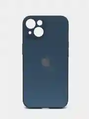 Синий чехол для iPhone (Айфон) 13, 14, Pro, силиконовый, матовой, стеклянная панель