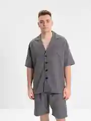 Серый мужской летний комплект, рубашка и шорты, oversize