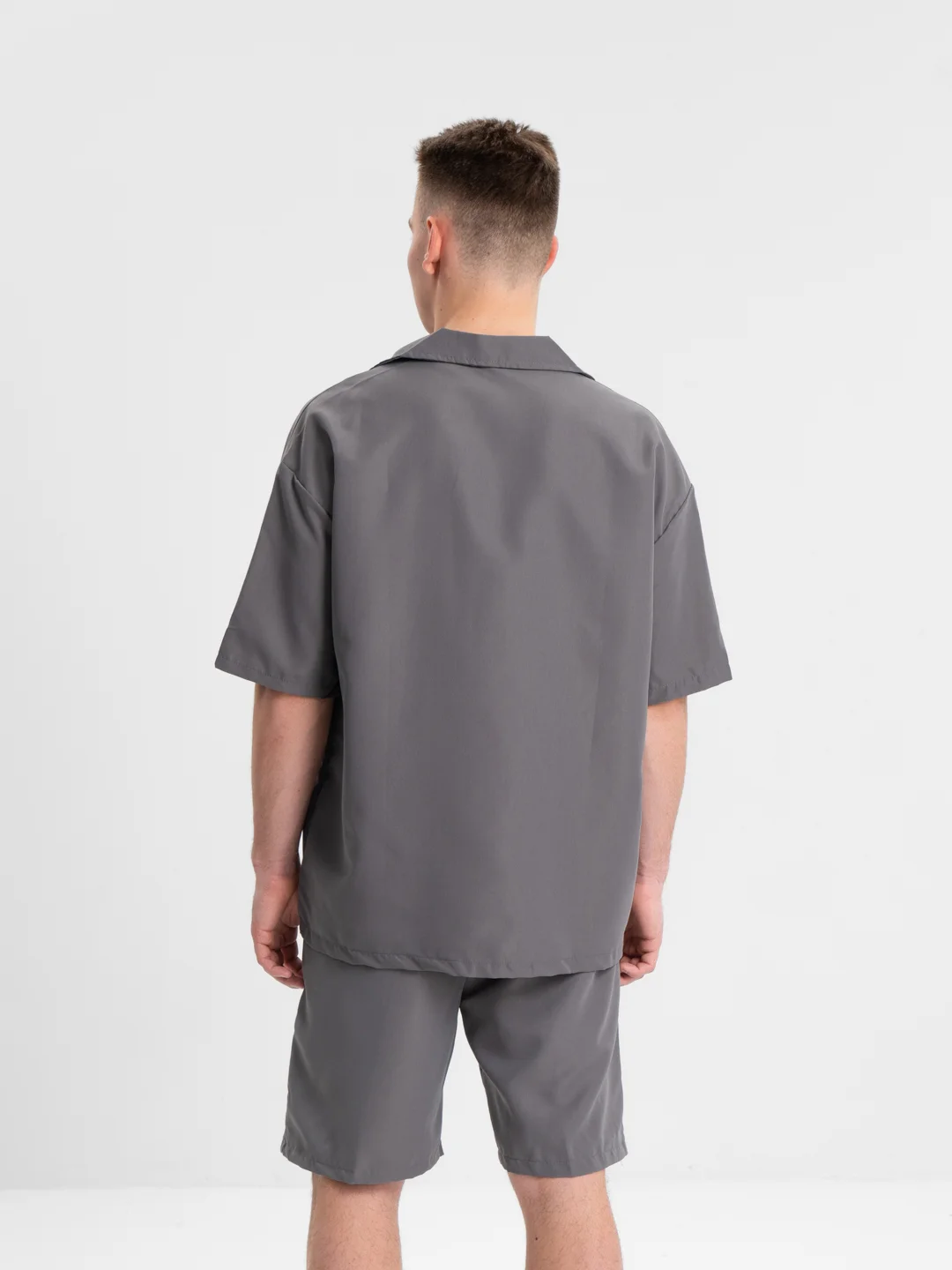 Серый мужской летний комплект, рубашка и шорты, oversize