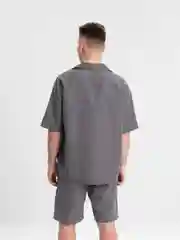 Серый мужской летний комплект, рубашка и шорты, oversize