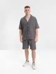 Серый мужской летний комплект, рубашка и шорты, oversize