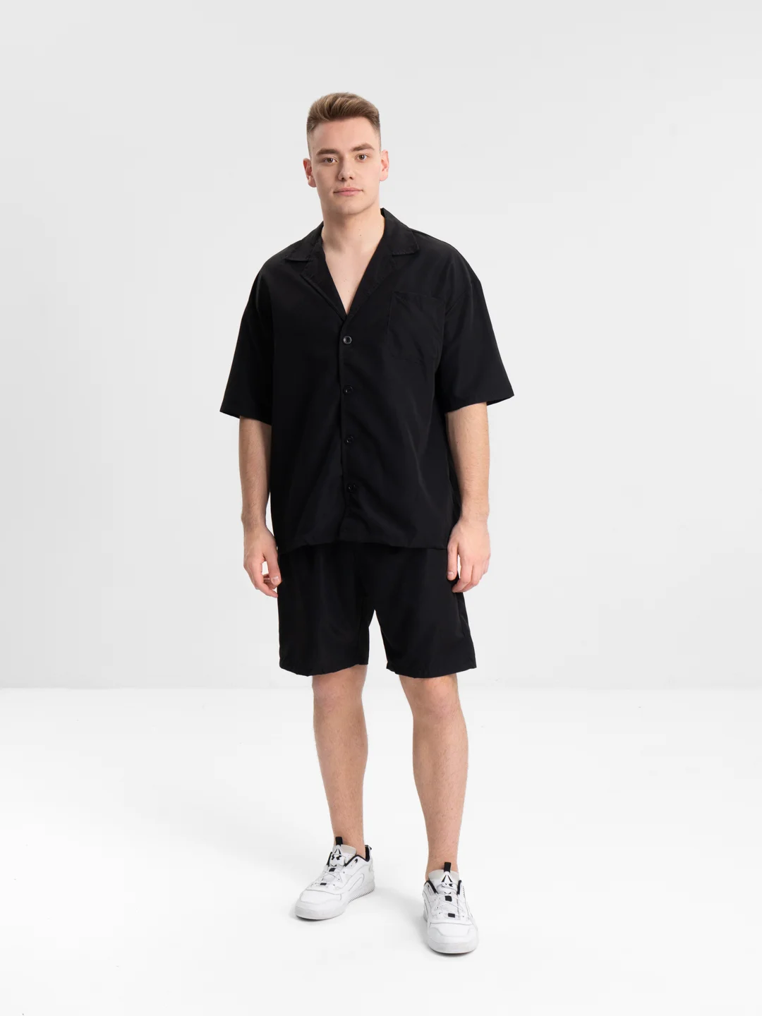 Серый мужской летний комплект, рубашка и шорты, oversize