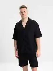 Черный мужской летний комплект, рубашка и шорты, oversize