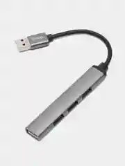 Серый usb-концентратор Hoco HB26, переходник 4 USB-порта, хаб разветвитель, адаптер